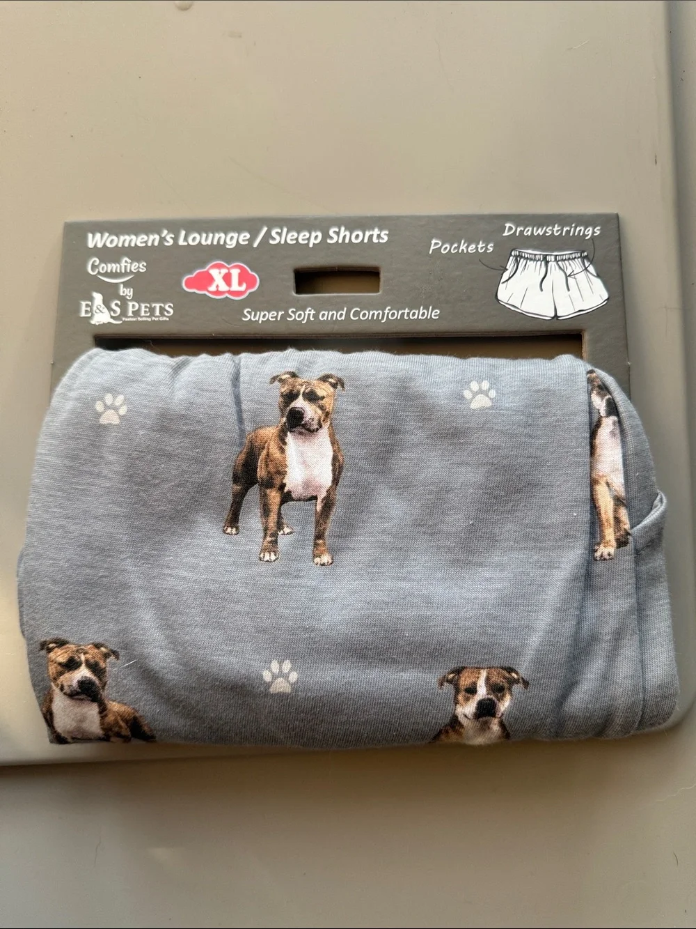 Comfies Women's Lounge/Sleep Shorts - Gray Dog Print Pit Bull XL